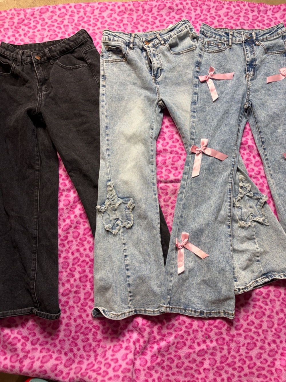 Girls' Jeans Lot with Pink Ribbon and Star Patch Accents Sz 11